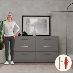 Double Dresser, 6 Drawers, Manufactured Wood, Gray