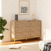 Double Dresser, 6 Drawers, Manufactured Wood, Natural Oak