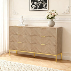 Double Dresser, 6 Drawers, Manufactured Wood, Natural Oak