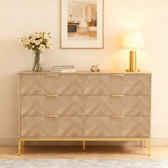 Double Dresser, 6 Drawers, Manufactured Wood, Natural Oak