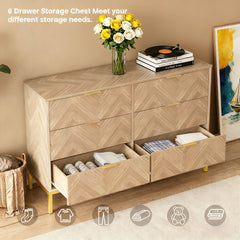 Double Dresser, 6 Drawers, Manufactured Wood, Natural Oak