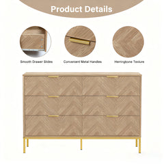 Double Dresser, 6 Drawers, Manufactured Wood, Natural Oak