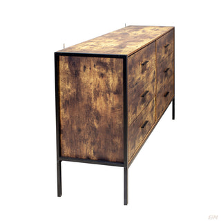 Double Dresser, 6 Drawers, MDF and Metal Frame, Rustic Brown and Black