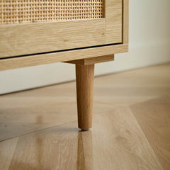 Double Dresser, 6 Drawers, Natural Rattan Details, Gold Metal Handles