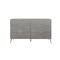Double Dresser, 6 Drawers, Particle Board and Engineered Wood, Silver, Gold Metal Legs