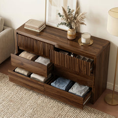Double Dresser, 6 Drawers, Solid and Manufactured Wood, Walnut