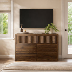 Double Dresser, 6 Drawers, Solid and Manufactured Wood, Walnut