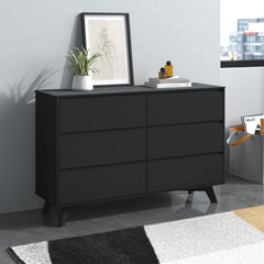 Double Dresser, 6 Drawers, Solid Pine and Aspen Wood, Black