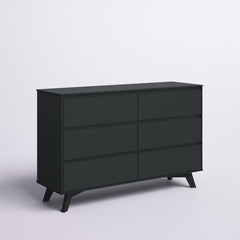 Double Dresser, 6 Drawers, Solid Pine and Aspen Wood, Black