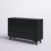 Double Dresser, 6 Drawers, Solid Pine and Aspen Wood, Black
