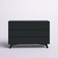 Double Dresser, 6 Drawers, Solid Pine and Aspen Wood, Black