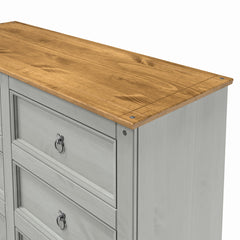 Double Dresser, 6 Drawers, Solid Pine Wood, Gray, Metal Handles