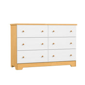 Double Dresser, 6 Drawers, Solid Pine Wood, White/Natural