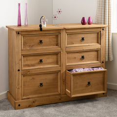 Double Dresser, 6 Drawers, Solid Wood and MDF, Black Metal Handles