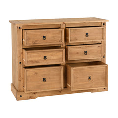 Double Dresser, 6 Drawers, Solid Wood and MDF, Black Metal Handles