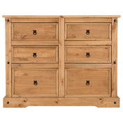 Double Dresser, 6 Drawers, Solid Wood and MDF, Black Metal Handles