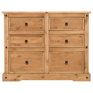 Double Dresser, 6 Drawers, Solid Wood and MDF, Black Metal Handles