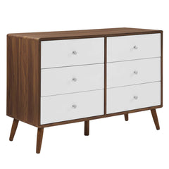 Double Dresser, 6 Drawers, Walnut Grain Laminate, White Drawers