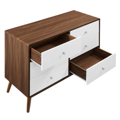 Double Dresser, 6 Drawers, Walnut Grain Laminate, White Drawers