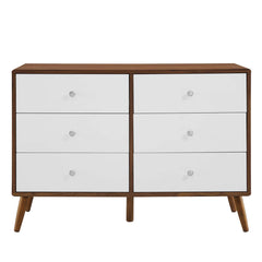 Double Dresser, 6 Drawers, Walnut Grain Laminate, White Drawers