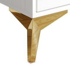 Double Dresser, 6 Drawers, White Finish, Gold Handles, Metal Legs