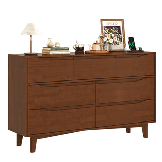 Double Dresser, 7 Drawers, Solid Wood, Metal Legs, Brown