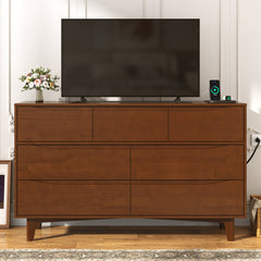 Double Dresser, 7 Drawers, Solid Wood, Metal Legs, Brown