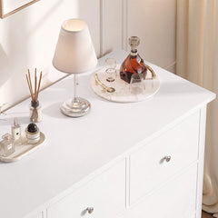 Double Dresser, 7 Drawers, White MDF, Silver Metal Pulls
