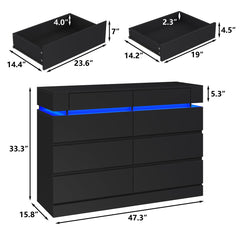Double Dresser, 8 Drawers, Manufactured Wood, Gloss Finish, LED Lighting