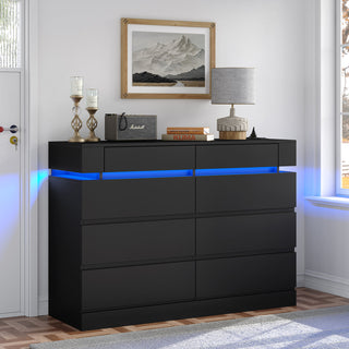 Double Dresser, 8 Drawers, Manufactured Wood, Gloss Finish, LED Lighting