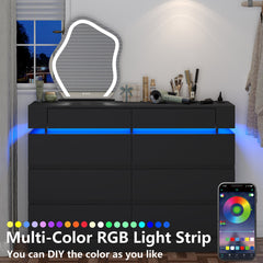 Double Dresser, 8 Drawers, Manufactured Wood, Gloss Finish, LED Lighting