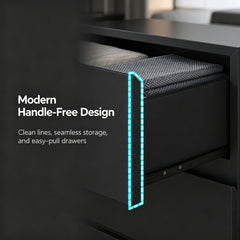 Double Dresser, 8 Drawers, Manufactured Wood, Gloss Finish, LED Lighting
