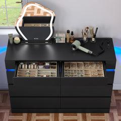 Double Dresser, 8 Drawers, Manufactured Wood, Gloss Finish, LED Lighting