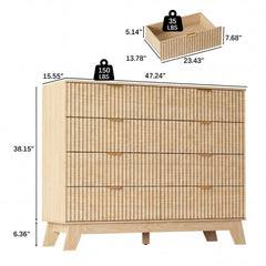 Double Dresser, 8 Drawers, MDF, Beige, Metal Handles