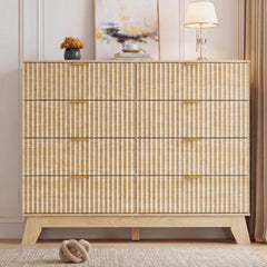 Double Dresser, 8 Drawers, MDF, Beige, Metal Handles