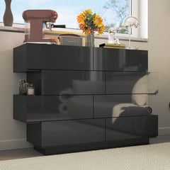 Double Dresser, 8 Drawers, Metal and MDF, Black Gloss Finish