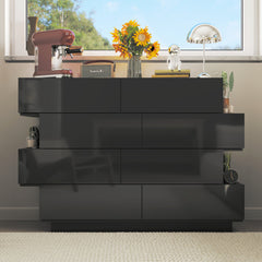 Double Dresser, 8 Drawers, Metal and MDF, Black Gloss Finish