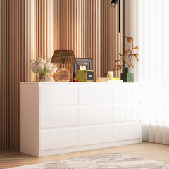 Double Dresser, 9-Drawer, White MDF, Low-Sheen Finish