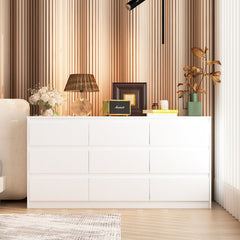Double Dresser, 9-Drawer, White MDF, Low-Sheen Finish