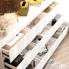Double Dresser, 9-Drawer, White MDF, Low-Sheen Finish
