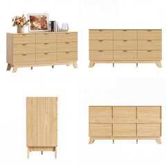 Double Dresser, 9 Drawers, Beige MDF with Metal Handles