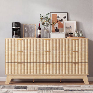 Double Dresser, 9 Drawers, Beige MDF with Metal Handles