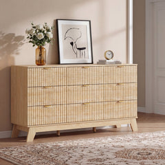 Double Dresser, 9 Drawers, Beige MDF with Metal Handles