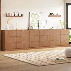Double Dresser, 9 Drawers in Brown Manufactured Wood with Fluted Detailing