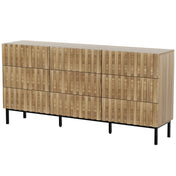 Double Dresser, 9 Drawers, Manufactured Wood, Natural, Metal Legs