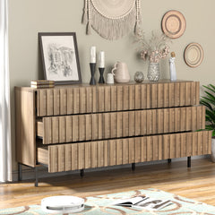 Double Dresser, 9 Drawers, Manufactured Wood, Natural, Metal Legs