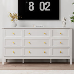 Double Dresser, 9 Drawers, Solid and Manufactured Wood, Gold Knobs