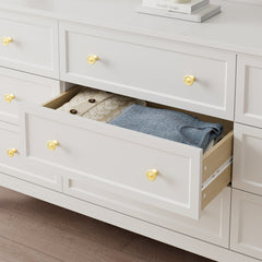Double Dresser, 9 Drawers, Solid and Manufactured Wood, Gold Knobs