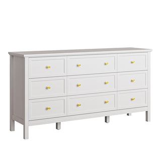 Double Dresser, 9 Drawers, Solid and Manufactured Wood, Gold Knobs