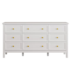 Double Dresser, 9 Drawers, Solid and Manufactured Wood, Gold Knobs